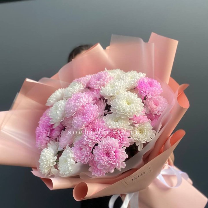  Букет бело-розовых хризантем  в Сириусе